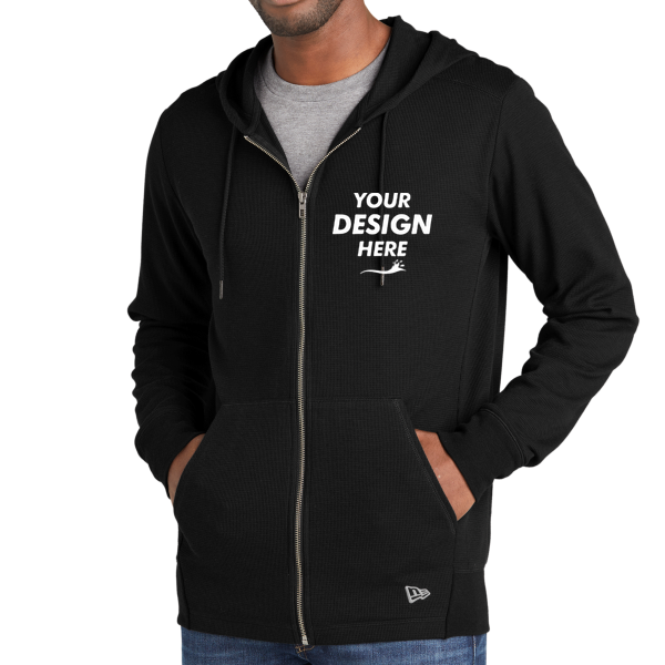 New Era Thermal Full Zip Hoodie, Black, Front view, Mockup
