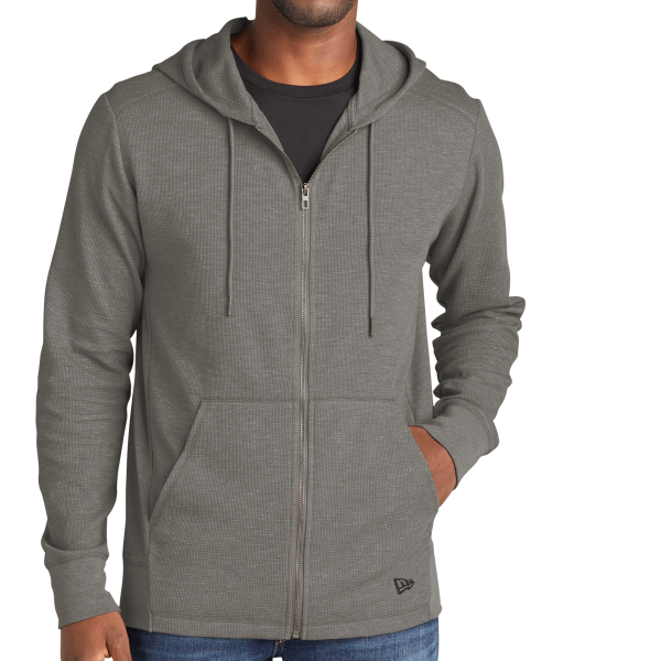 New Era Thermal Full Zip Hoodie, Shadow Grey Heather, Front view