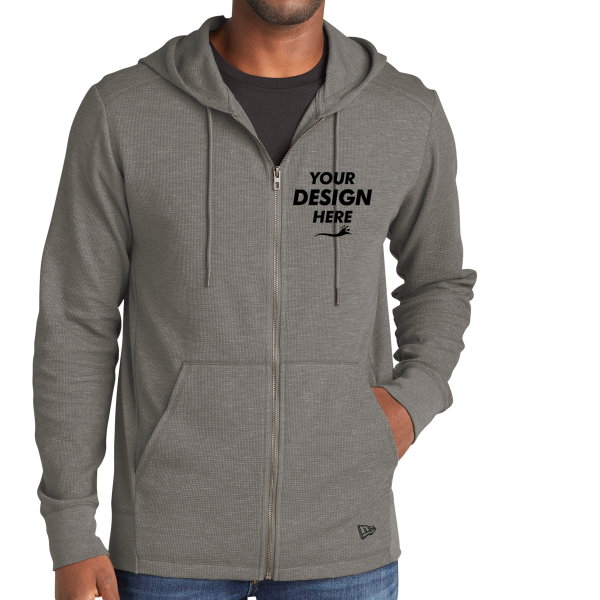 New Era Thermal Full Zip Hoodie, Shadow Grey Heather, Front view, Mockup