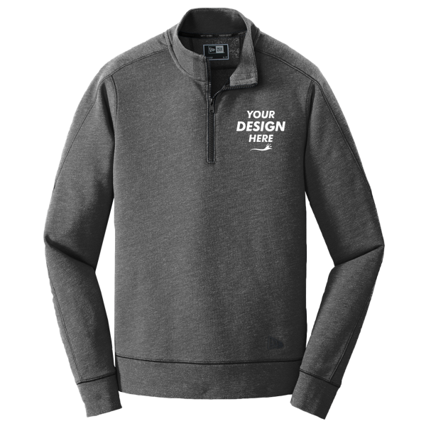 New Era Tri Blend Fleece 1/4 Zip Pullover, Black Heather, Front view, Mockup