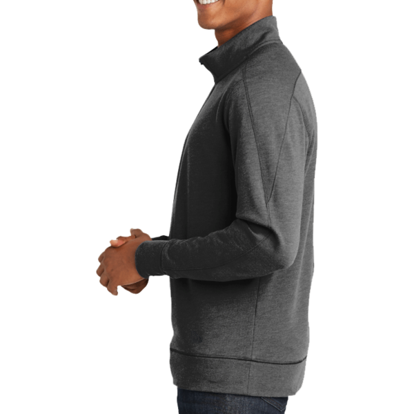 New Era Tri Blend Fleece 1/4 Zip Pullover, Black Heather, Left Sleeve view