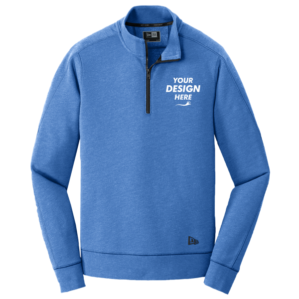 New Era Tri Blend Fleece 1/4 Zip Pullover, Royal Heather, Front view, Mockup