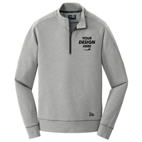 New Era Tri Blend Fleece 1/4 Zip Pullover, Shadow Grey Heather, Front view, Mockup