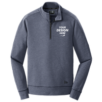 New Era Tri Blend Fleece 1/4 Zip Pullover, True Navy Heather, Front view, Mockup