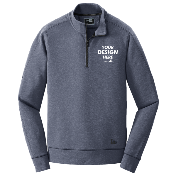 New Era Tri Blend Fleece 1/4 Zip Pullover, True Navy Heather, Front view, Mockup