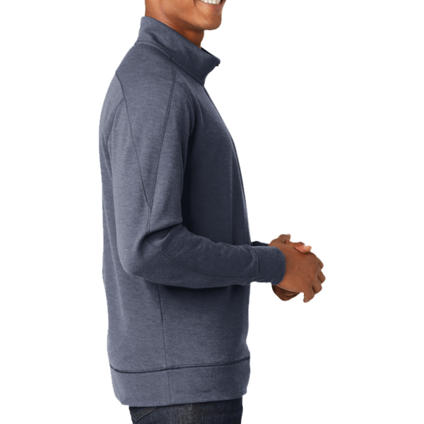 New Era Tri Blend Fleece 1/4 Zip Pullover, True Navy Heather, Right Sleeve view
