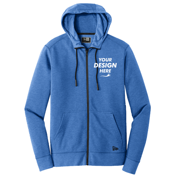New Era Tri Blend Fleece Full Zip Hoodie, Royal Heather, Front view, Mockup