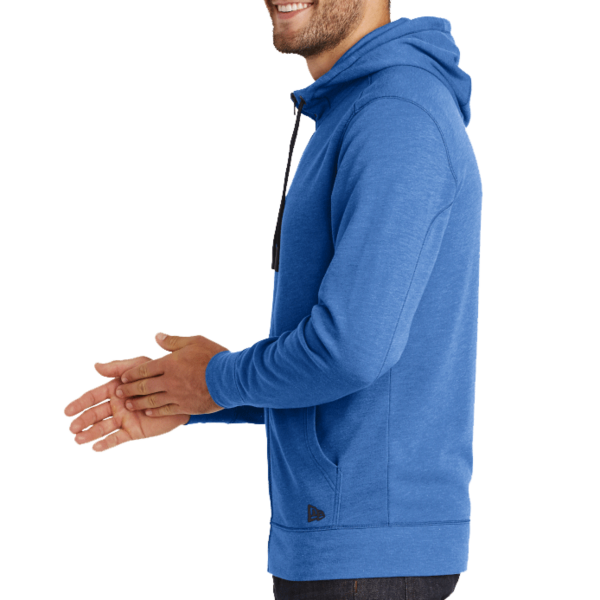 New Era Tri Blend Fleece Full Zip Hoodie, Royal Heather, Left Sleeve view