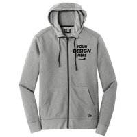 New Era Tri Blend Fleece Full Zip Hoodie, Shadow Grey Heather, Front view, Mockup