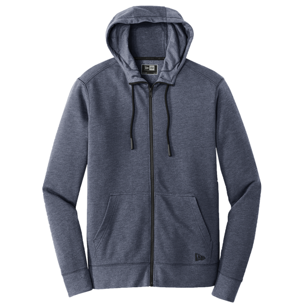 New Era Tri Blend Fleece Full Zip Hoodie, True Navy Heather, Front view