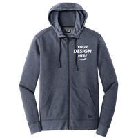 New Era Tri Blend Fleece Full Zip Hoodie, True Navy Heather, Front view, Mockup