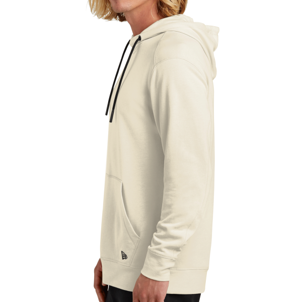 New Era Tri Blend Fleece Pullover Hoodie, Soft Beige, Left Sleeve view