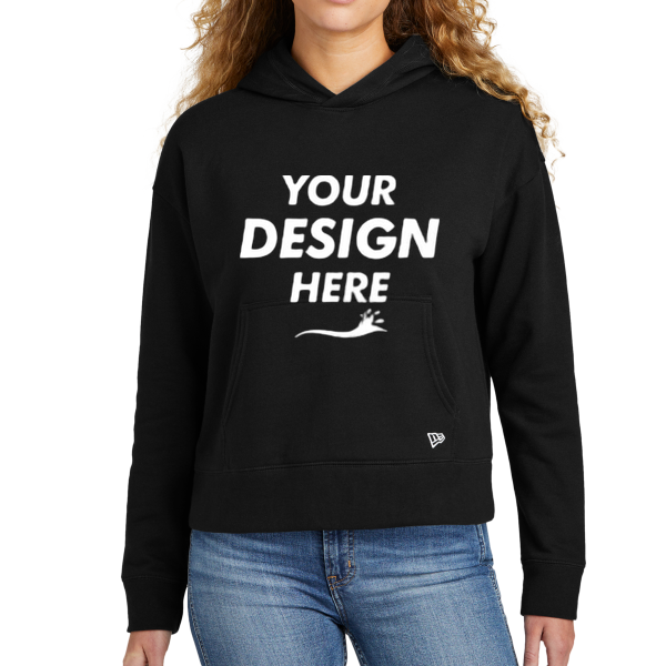 New Era Women's Comeback Fleece Pullover Hoodie, Black, Front view, Mockup