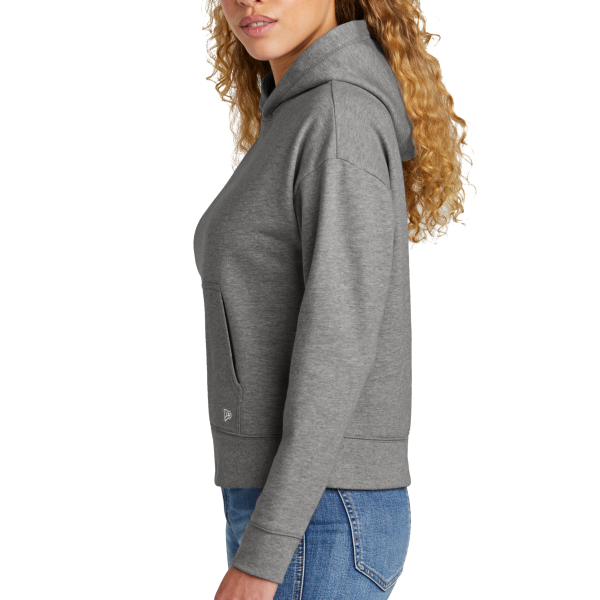 New Era Women's Comeback Fleece Pullover Hoodie, Dark Heather Grey, Left Sleeve view