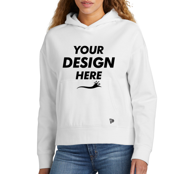 New Era Women's Comeback Fleece Pullover Hoodie, White, Front view, Mockup