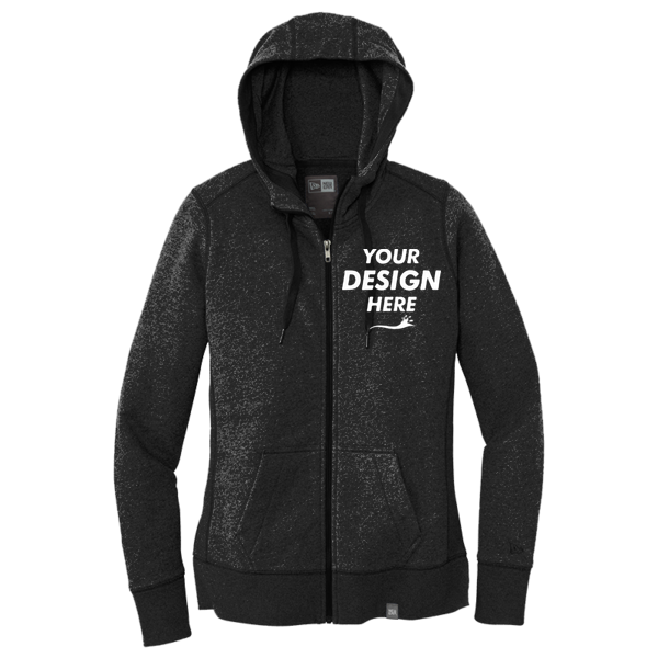 New Era Women's French Terry Full Zip Hoodie, Black, Front view, Mockup