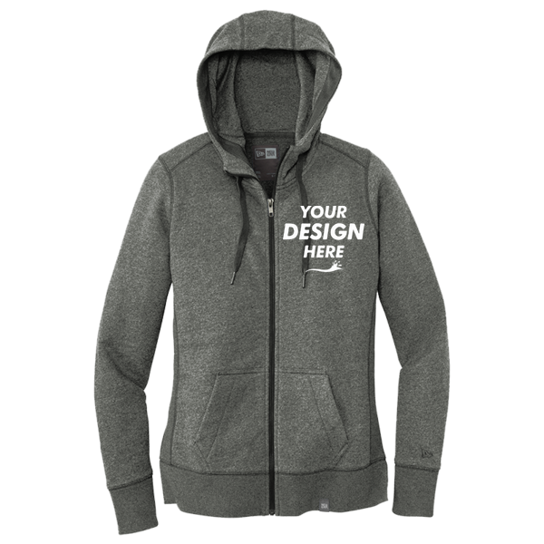 New Era Women's French Terry Full Zip Hoodie, Black Twist, Front view, Mockup