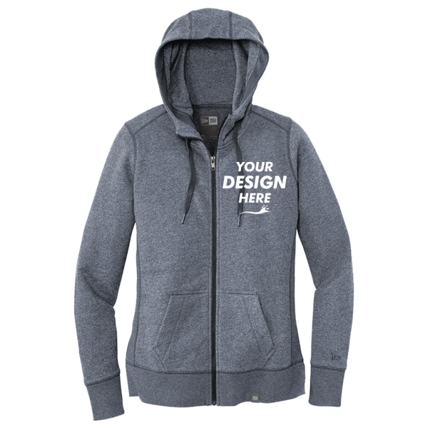 New Era Women's French Terry Full Zip Hoodie, True Navy Twist, Front view, Mockup