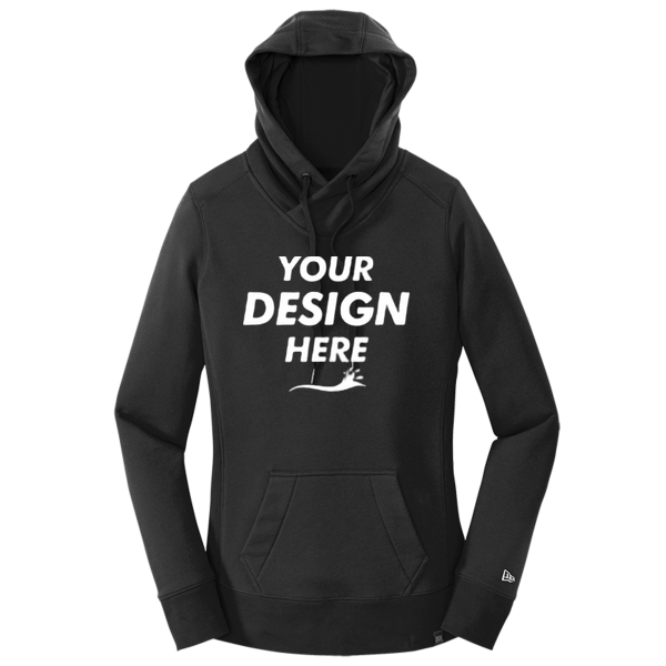 New Era Women's French Terry Pullover Hoodie, Black, Front view, Mockup