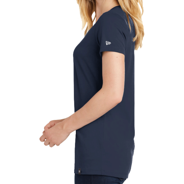 New Era Women's Heritage Blend V Neck Tee, True Navy, Left Sleeve view