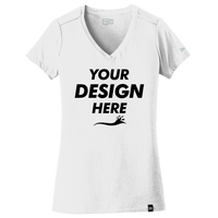 New Era Women's Heritage Blend V Neck Tee, White, Front view, Mockup