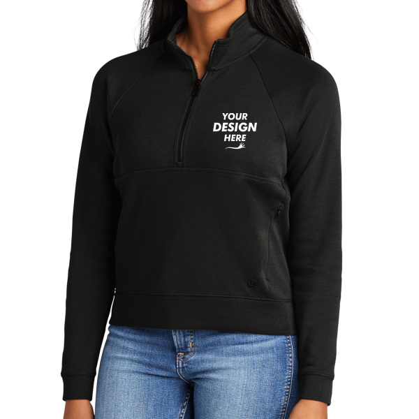 New Era Women's STS 1/2 Zip, Black, Front view, Mockup