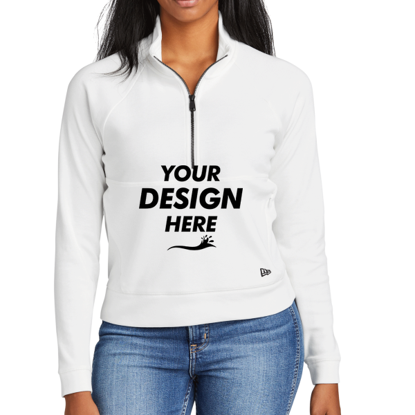New Era Women's STS 1/2 Zip, Fan White, Front view, Mockup