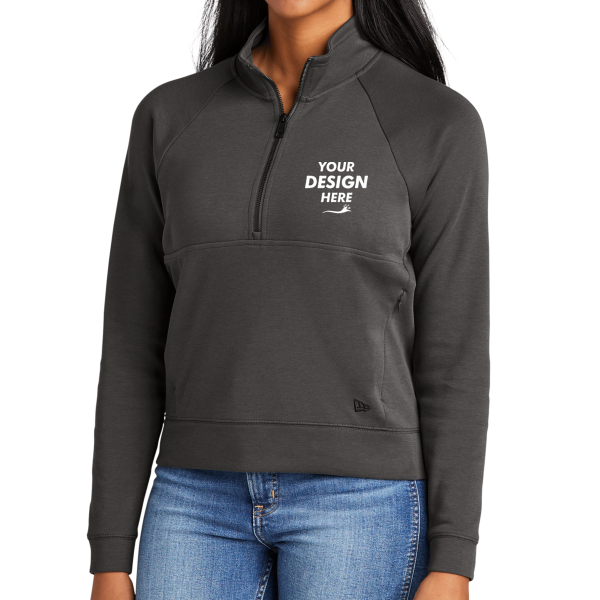 New Era Women's STS 1/2 Zip, Graphite, Front view, Mockup