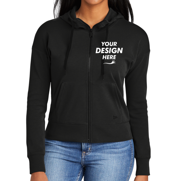 New Era Women's STS Full Zip Hoodie, Black, Front view, Mockup
