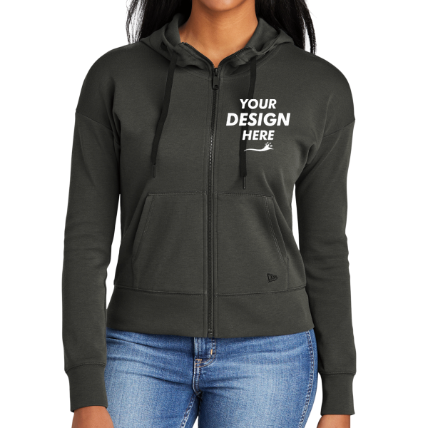 New Era Women's STS Full Zip Hoodie, Graphite, Front view, Mockup