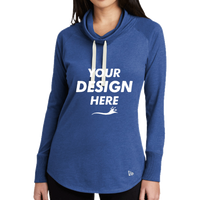 New Era Women's Sueded Cotton Blend Cowl Tee, Royal Heather, Front view, Mockup