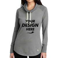 New Era Women's Sueded Cotton Blend Cowl Tee, Shadow Grey Heather, Front view, Mockup