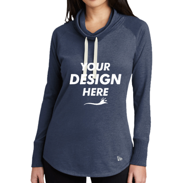 New Era Women's Sueded Cotton Blend Cowl Tee, True Navy Heather, Front view, Mockup