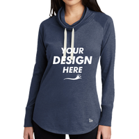 New Era Women's Sueded Cotton Blend Cowl Tee, True Navy Heather, Front view, Mockup