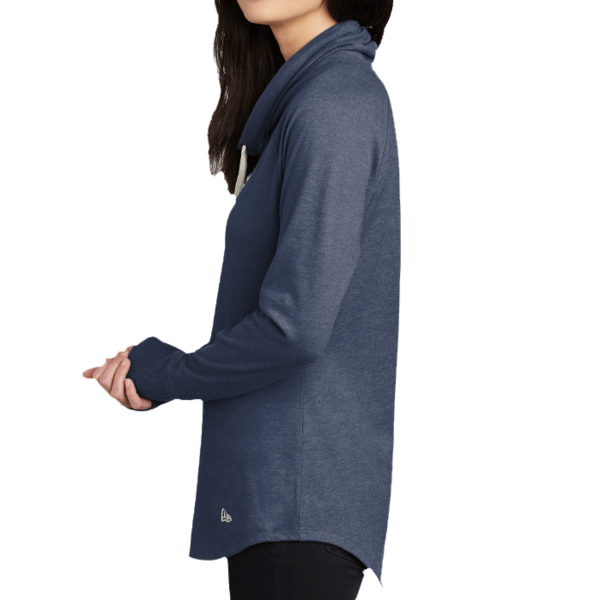 New Era Women's Sueded Cotton Blend Cowl Tee, True Navy Heather, Left Sleeve view
