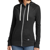New Era Women's Sueded Cotton Blend Full Zip Hoodie, Black Heather, Front view