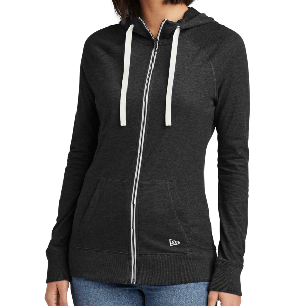 New Era Women's Sueded Cotton Blend Full Zip Hoodie, Black Heather, Front view