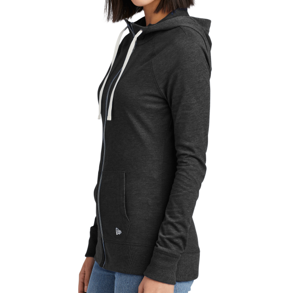 New Era Women's Sueded Cotton Blend Full Zip Hoodie, Black Heather, Left Sleeve view