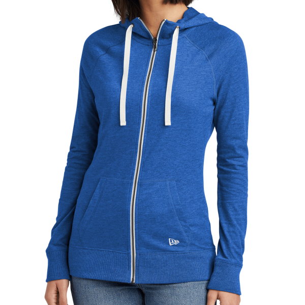 New Era Women's Sueded Cotton Blend Full Zip Hoodie, Royal Heather, Front view