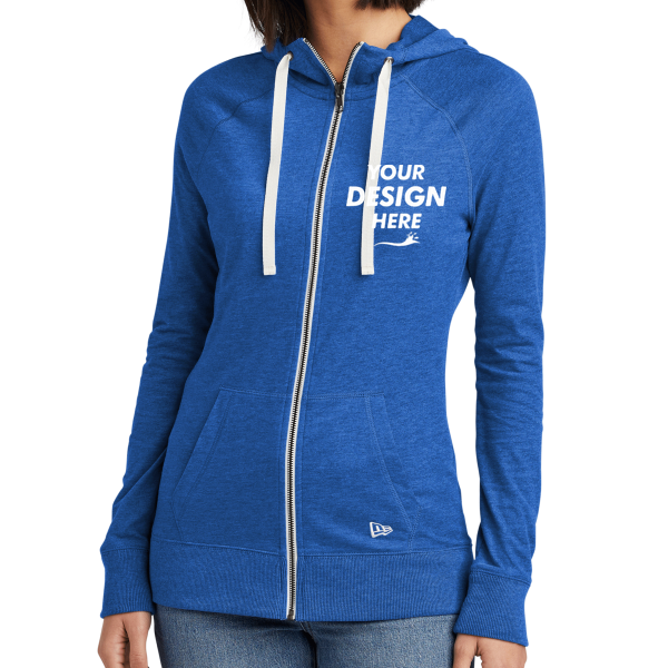 New Era Women's Sueded Cotton Blend Full Zip Hoodie, Royal Heather, Front view, Mockup