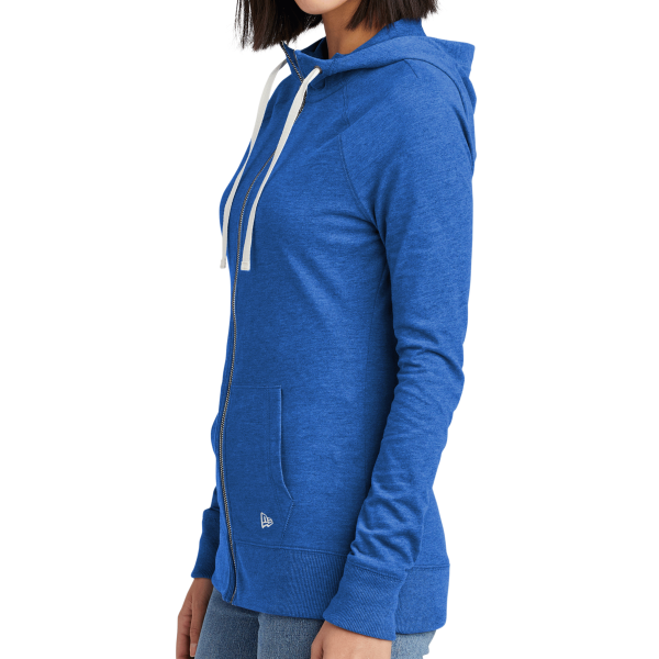 New Era Women's Sueded Cotton Blend Full Zip Hoodie, Royal Heather, Left Sleeve view