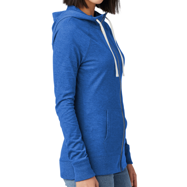 New Era Women's Sueded Cotton Blend Full Zip Hoodie, Royal Heather, Right Sleeve view