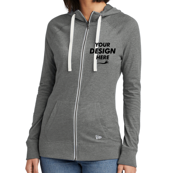 New Era Women's Sueded Cotton Blend Full Zip Hoodie, Shadow Grey Heather, Front view, Mockup
