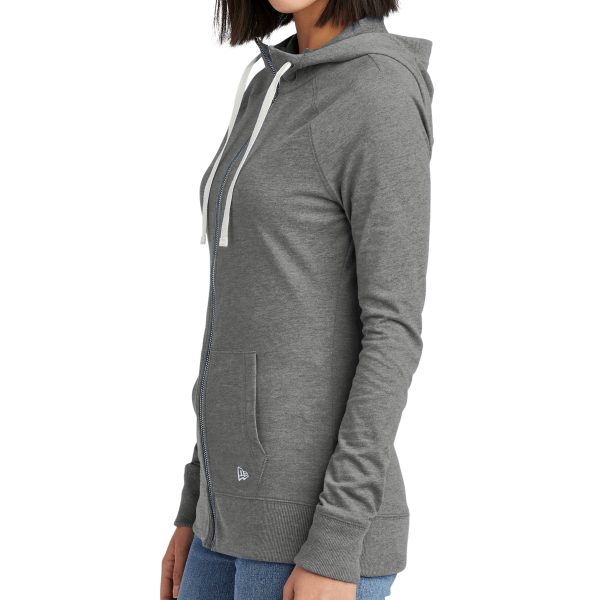 New Era Women's Sueded Cotton Blend Full Zip Hoodie, Shadow Grey Heather, Left Sleeve view