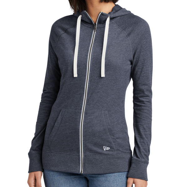 New Era Women's Sueded Cotton Blend Full Zip Hoodie, True Navy Heather, Front view