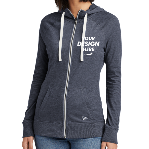 New Era Women's Sueded Cotton Blend Full Zip Hoodie, True Navy Heather, Front view, Mockup