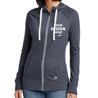 New Era Women's Sueded Cotton Blend Full Zip Hoodie, True Navy Heather, Front view, Mockup