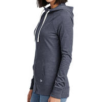 New Era Women's Sueded Cotton Blend Full Zip Hoodie, True Navy Heather, Left Sleeve view