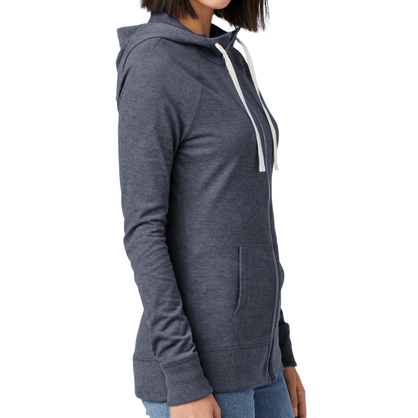 New Era Women's Sueded Cotton Blend Full Zip Hoodie, True Navy Heather, Right Sleeve view
