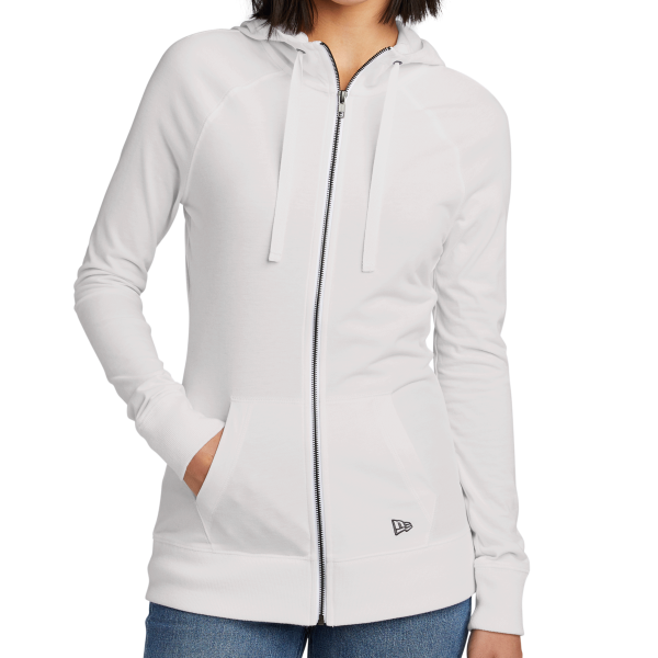 New Era Women's Sueded Cotton Blend Full Zip Hoodie, White, Front view